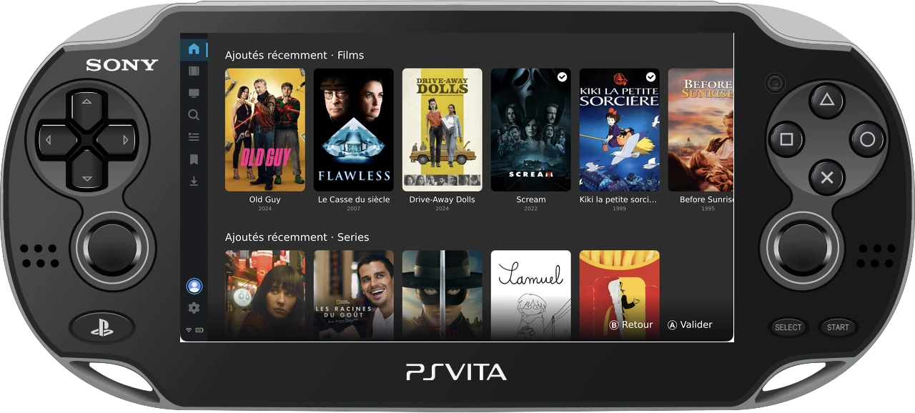 GMCA showing a Jellyfin home screen on a PS Vita