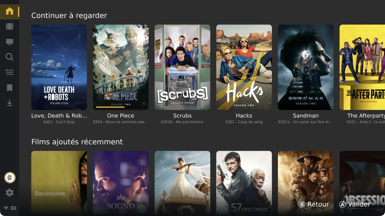 The Home screen — identical layout on Plex, Jellyfin, Emby and Stremio