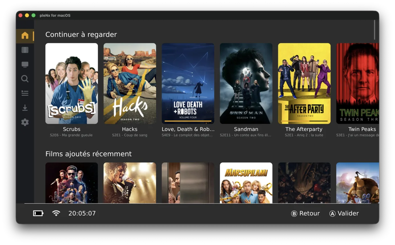 Home screen with Continue Watching and recently added rows