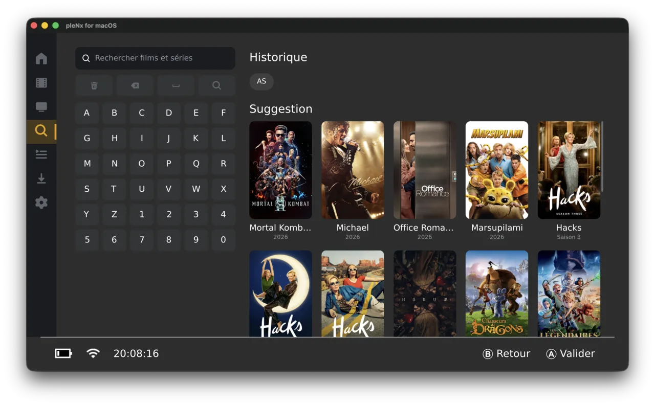 Search screen with fixed keyboard, history and suggestions